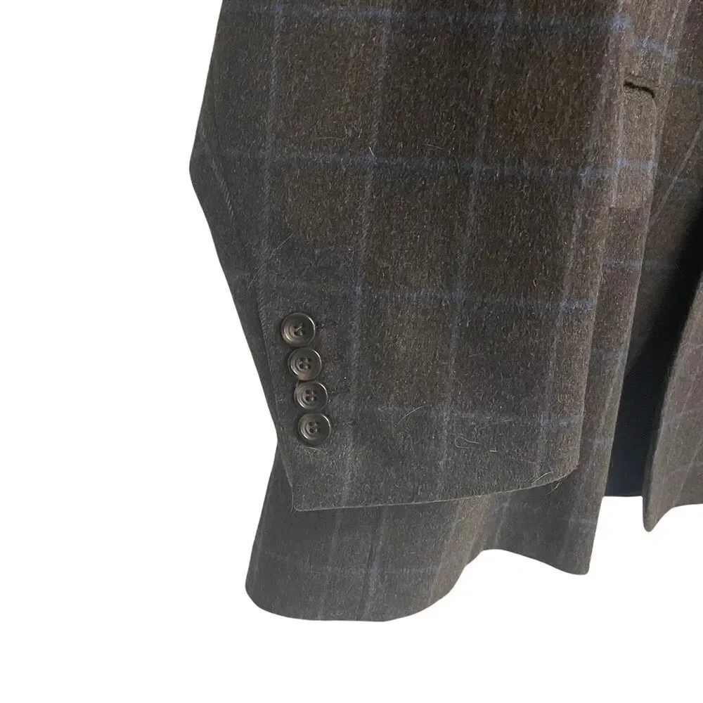 CAMBRIDGE Cashmere Button Front Blazer Brown Blue 48R